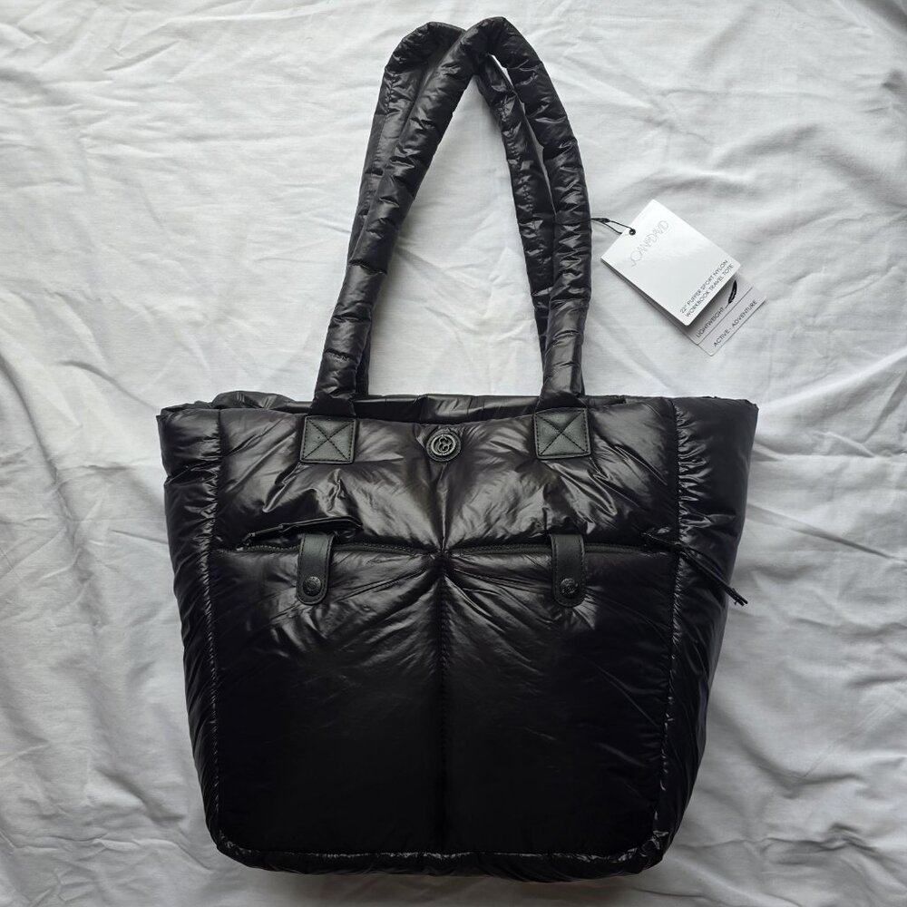 Joan & David NWT Black Puffer Nylon Travel Tote Bag Luggage Strap Toiletry Pouch